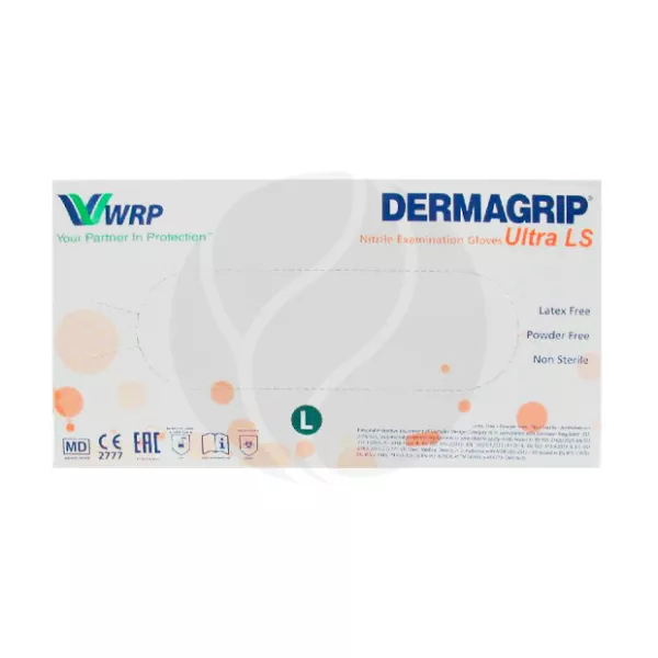 Изображение товара Нитриловые нестерильные смотровые перчатки Dermagrip Ultra LS L 100 шт Изображение товара Нитриловые нестерильные смотровые перчатки Dermagrip Ultra LS L 100 шт
