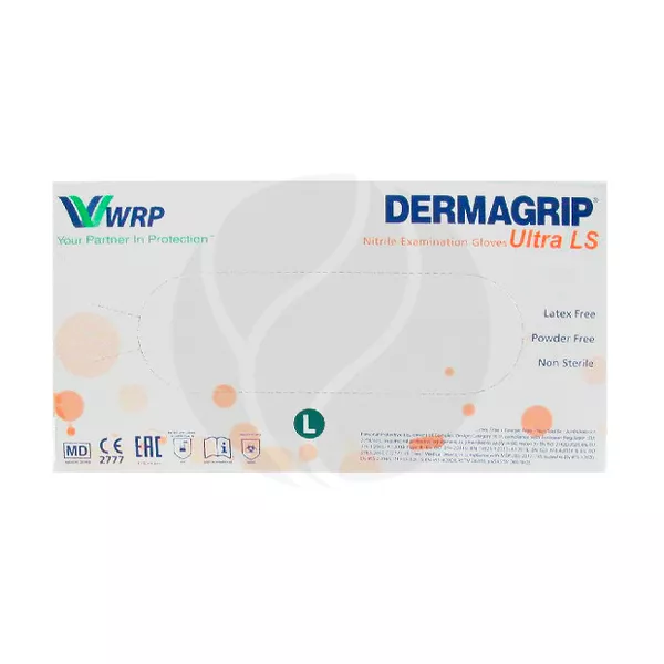 Изображение товара Нитриловые нестерильные смотровые перчатки Dermagrip Ultra LS L 100 шт Изображение товара Нитриловые нестерильные смотровые перчатки Dermagrip Ultra LS L 100 шт