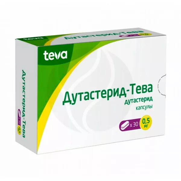 Изображение товара Дутастерид-Тева капсулы 0,5мг №30 для лечения гиперплазии предстательной железы Изображение товара Дутастерид-Тева капсулы 0,5мг №30 для лечения гиперплазии предстательной железы