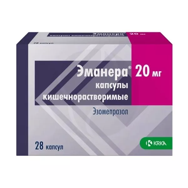 Изображение товара Эманера капсулы кишечнорастворимые 20мг №28 Krka для лечения желудка Изображение товара Эманера капсулы кишечнорастворимые 20мг №28 Krka для лечения желудка
