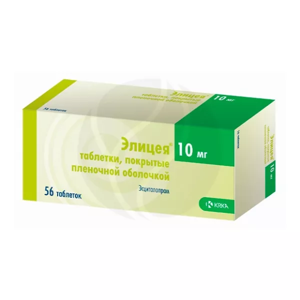 Изображение товара Элицея таблетки 10 мг No56 - антидепрессант эсциталопрам белого цвета