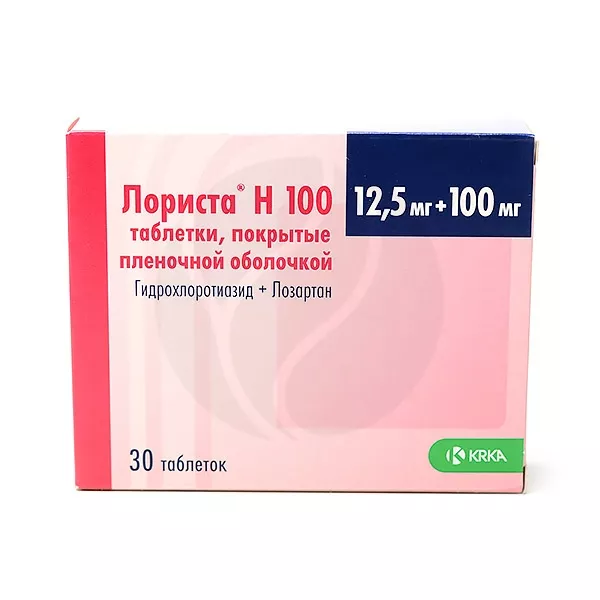 Изображение товара Лориста Н 100 таблетки покрытые пленочной оболочкой гипотензивное средство 12,5мг+100мг 30 шт