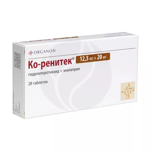 Изображение товара Ко-ренитек таблетки 12,5мг+20мг, №28 Изображение товара Ко-ренитек таблетки 12,5мг+20мг, №28
