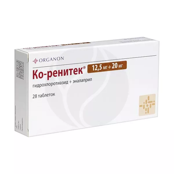 Изображение товара Ко-ренитек таблетки 12,5мг+20мг, №28 Изображение товара Ко-ренитек таблетки 12,5мг+20мг, №28