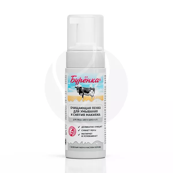 Изображение товара Лошадиная сила Буренка пенка очищающая для умывания и снятия макияжа с зеленым чаем и маслом персика, 150мл Изображение товара Лошадиная сила Буренка пенка очищающая для умывания и снятия макияжа с зеленым чаем и маслом персика, 150мл
