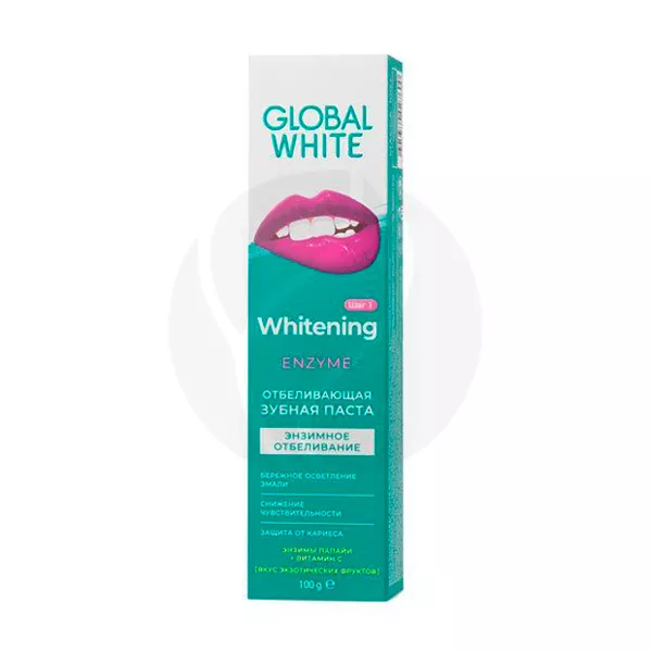 Изображение товара Global white зубная паста энзимное отбеливание, 100г Изображение товара Global white зубная паста энзимное отбеливание, 100г