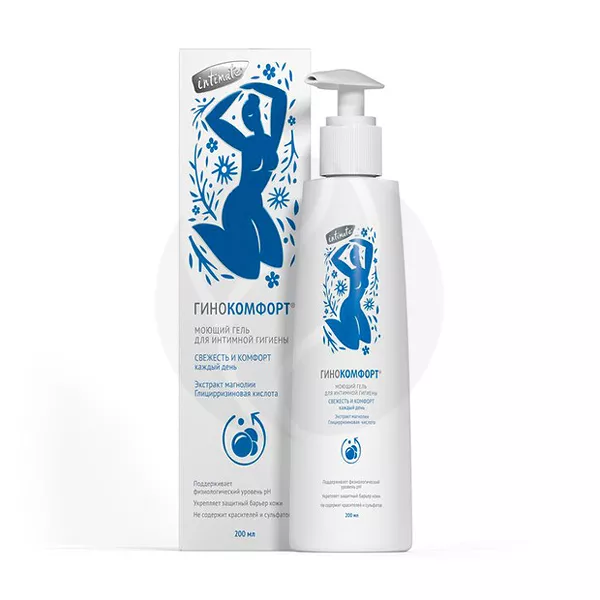 Изображение товара Гинокомфорт Моющий гель для интимной гигиены Свежесть и комфорт, 200мл Изображение товара Гинокомфорт Моющий гель для интимной гигиены Свежесть и комфорт, 200мл