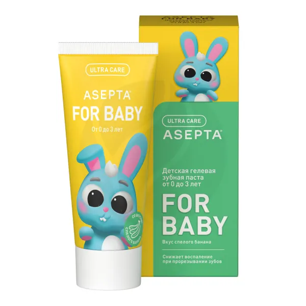 Изображение товара Asepta For Baby гелевая зубная паста для детей от 0 до 3 лет со вкусом спелого банана, 50мл