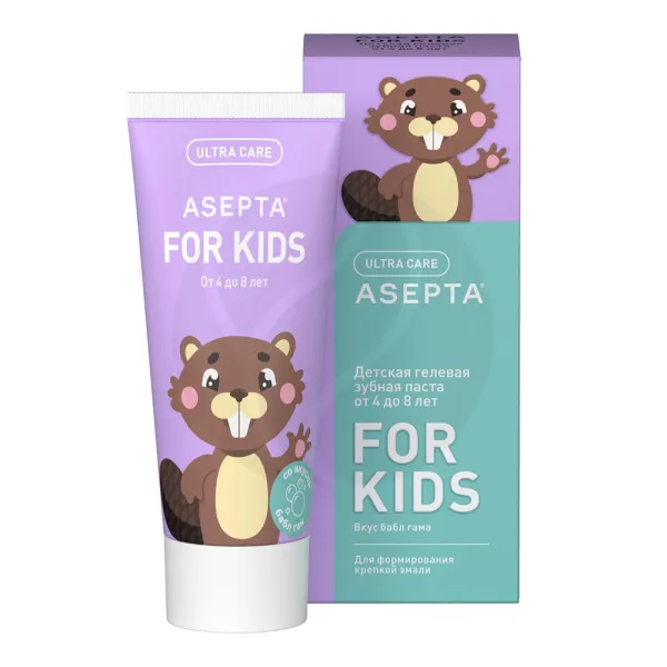 Изображение товара Asepta For Kids гелевая зубная паста для детей от 4 до 8 лет со вкусом бабл гама, 50мл