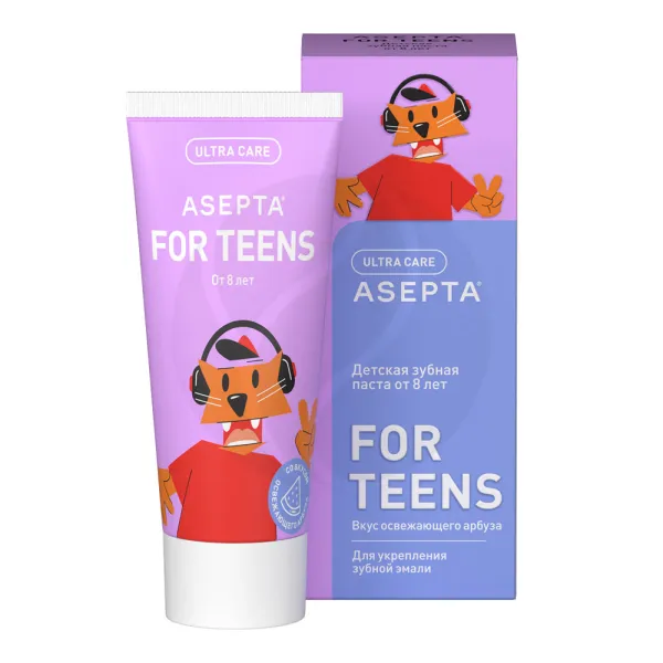 Изображение товара Asepta For Teens зубная паста для детей от 8 лет со вкусом освежающего арбуза, 50мл