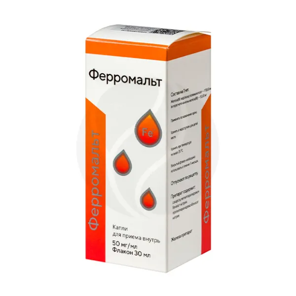 Изображение товара Ферромальт капли д/приема внутрь 50мг/мл, 30мл, препарат для лечения железодефицитной анемии