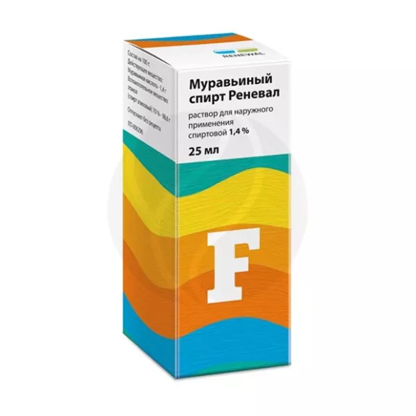 Муравьиный спирт Реневал раствор д/наружн. прим. 1,4%, 25мл