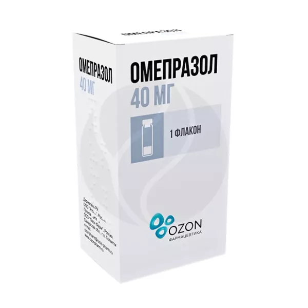 Изображение товара Омепразол лиофилизат для приготовления раствора для инфузий 40 мг, №1, Россия