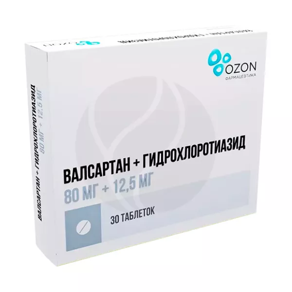Изображение товара Валсартан + Гидрохлоротиазид таблетки 80мг+12,5мг, 30 шт Изображение товара Валсартан + Гидрохлоротиазид таблетки 80мг+12,5мг, 30 шт