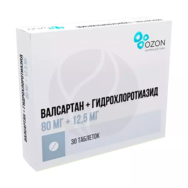Изображение товара Валсартан + Гидрохлоротиазид таблетки 80мг+12,5мг, 30 шт Изображение товара Валсартан + Гидрохлоротиазид таблетки 80мг+12,5мг, 30 шт