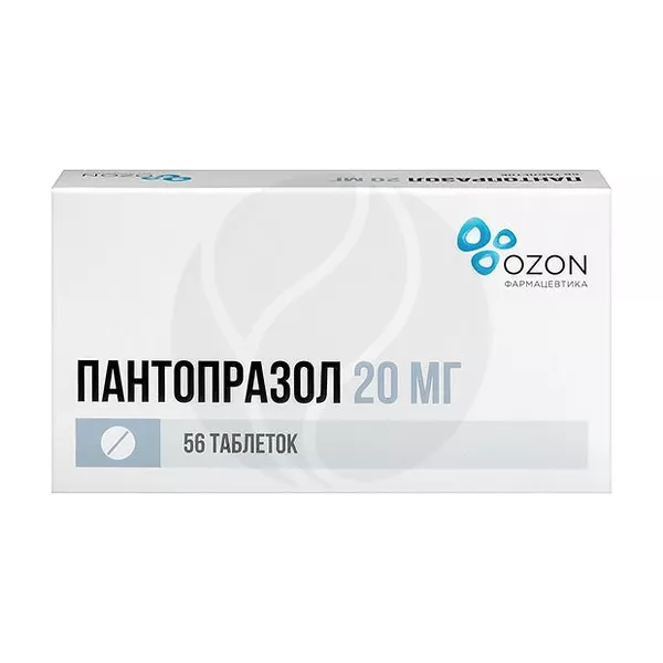 Изображение товара Пантопразол 20 мг таблетки покрытые кишечнорастворимой оболочкой, 56 шт Изображение товара Пантопразол 20 мг таблетки покрытые кишечнорастворимой оболочкой, 56 шт