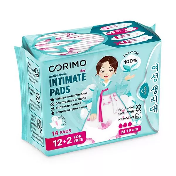 Изображение товара Гигиенические прокладки Corimo анатомической формы 19 см 14 шт с японским суперабсорбентом