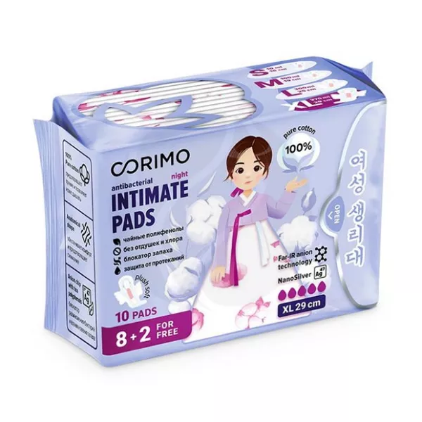 Изображение товара Corimo женские гигиенические прокладки XL 29 см ночные 10 шт ультратонкие Изображение товара Corimo женские гигиенические прокладки XL 29 см ночные 10 шт ультратонкие