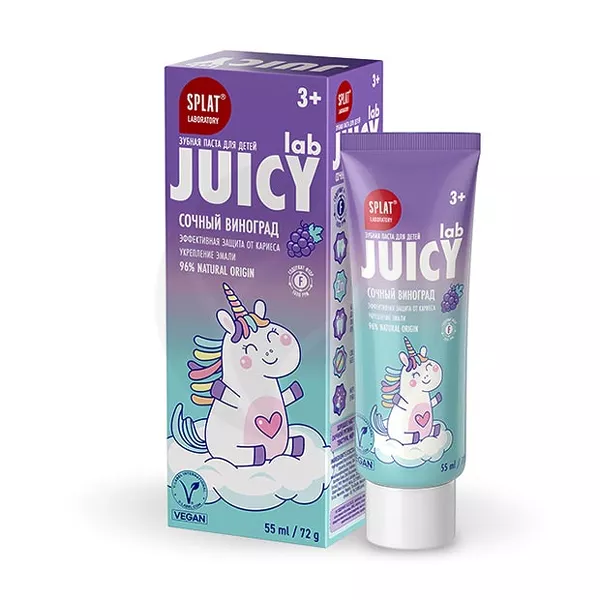 Изображение товара Splat Juicy Lab зубная паста детская с фтором Сочный виноград (3+), 55мл/72г Изображение товара Splat Juicy Lab зубная паста детская с фтором Сочный виноград (3+), 55мл/72г
