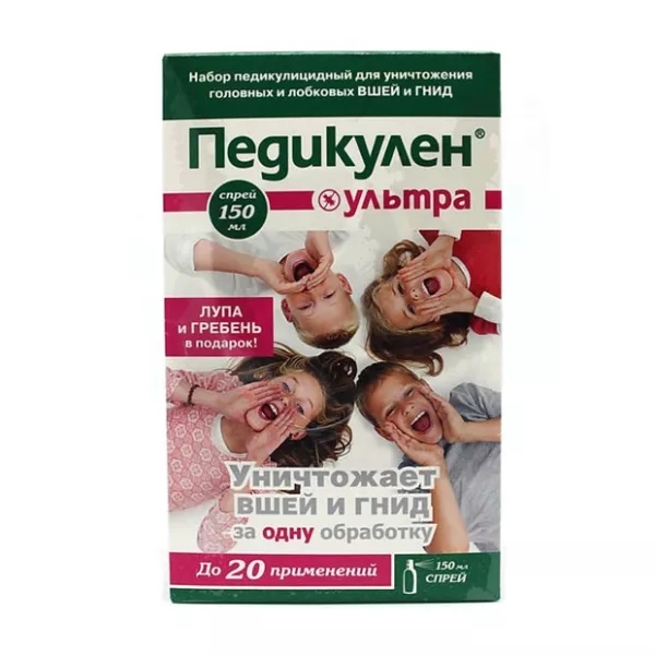 Изображение товара Педикулен Ультра набор педикулицидный спрей 150 мл и гребень для удаления паразитов Изображение товара Педикулен Ультра набор педикулицидный спрей 150 мл и гребень для удаления паразитов