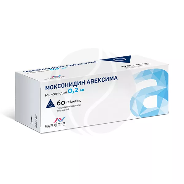 Изображение товара Моксонидин Авексима таблетки покрыт. п/о 0,2мг, №60 Ирбитский Химфармзавод Изображение товара Моксонидин Авексима таблетки покрыт. п/о 0,2мг, №60 Ирбитский Химфармзавод