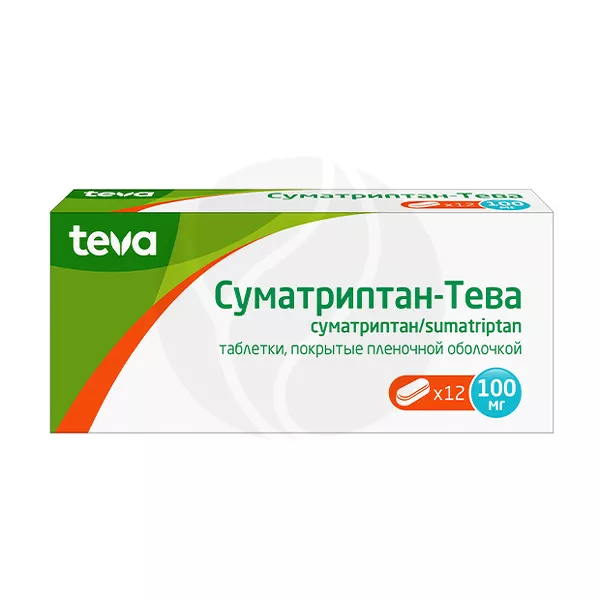 Изображение товара Суматриптан-Тева таблетки 100 мг для купирования мигрени, 12 шт