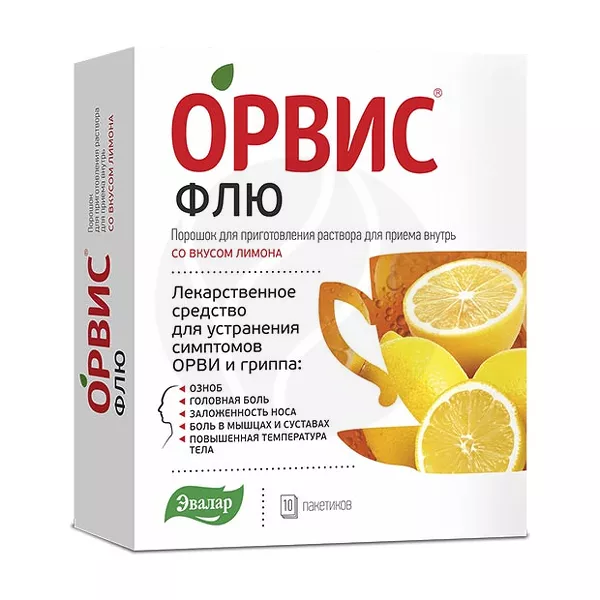 Изображение товара Эвалар Орвис Флю порошок д/пригот. р-ра д/приема внутрь Лимон, №10 Изображение товара Эвалар Орвис Флю порошок д/пригот. р-ра д/приема внутрь Лимон, №10