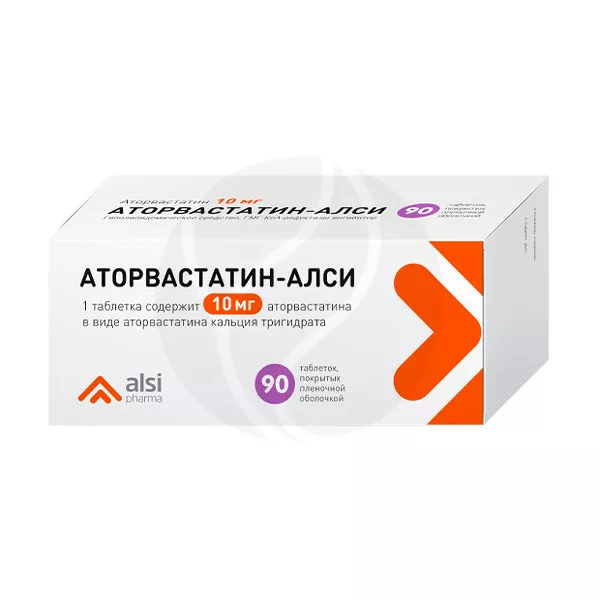 Изображение товара Аторвастатин-Алси таблетки покрыт. п/о 10мг, №90 Изображение товара Аторвастатин-Алси таблетки покрыт. п/о 10мг, №90