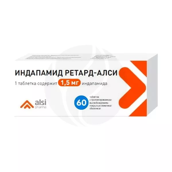 Изображение товара Индапамид ретард-Алси таблетки с пролонг. высвоб. 1,5мг, №60 для снижения давления Изображение товара Индапамид ретард-Алси таблетки с пролонг. высвоб. 1,5мг, №60 для снижения давления