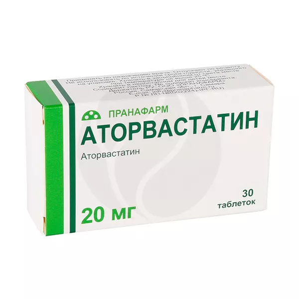 Изображение товара Аторвастатин таблетки покрытые пленочной оболочкой 20мг, №30 Пранафарм