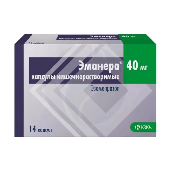 Изображение товара Эманера капсулы кишечнорасторимые 40 мг №14 для лечения гастроэзофагеальной рефлюксной болезни