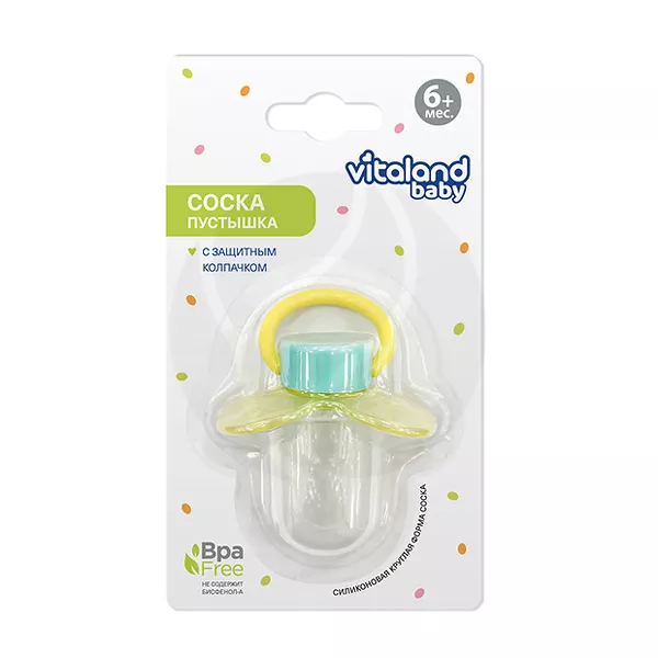 Изображение товара Vitaland baby соска-пустышка силиконовая с колпачком (6+мес) Изображение товара Vitaland baby соска-пустышка силиконовая с колпачком (6+мес)