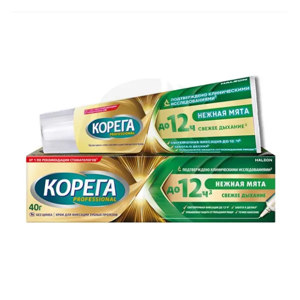 Корега Professional крем для фиксации зубных протезов нежная мята, 40г