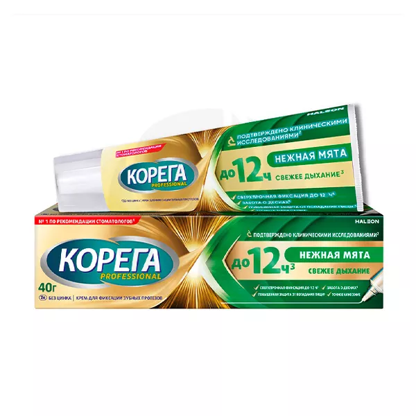 Изображение товара Корега Professional Длительная свежесть крем для фиксации зубных протезов нежная мята, 40г Изображение товара Корега Professional Длительная свежесть крем для фиксации зубных протезов нежная мята, 40г