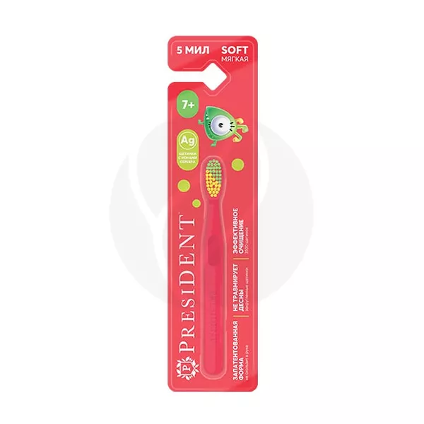 Изображение товара Мягкая детская зубная щетка PresiDENT для 7 лет и старше с ионами серебра