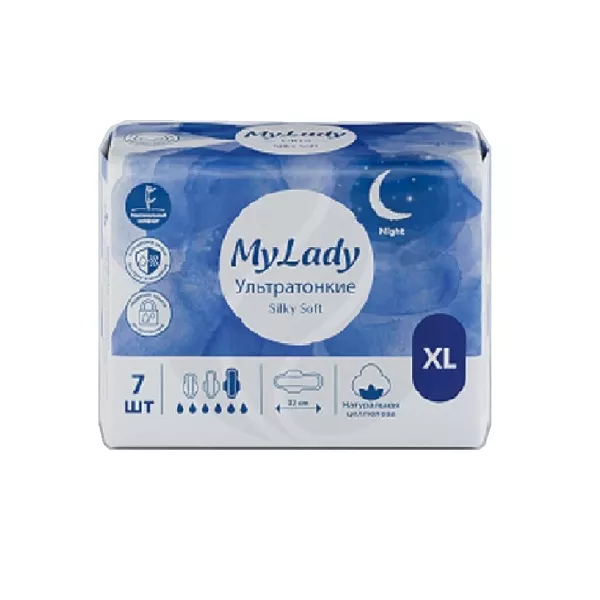 Изображение товара Гигиенические прокладки MyLady Ultra Silky Soft XL 320 мм 7 шт для женщин и подростков Изображение товара Гигиенические прокладки MyLady Ultra Silky Soft XL 320 мм 7 шт для женщин и подростков