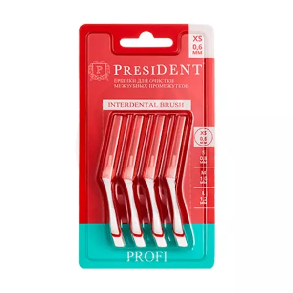 Изображение товара Межзубные ершики PresiDENT XS 4 шт для межзубных промежутков 0,6 мм
