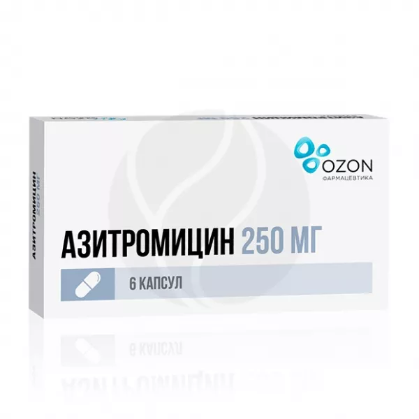 Изображение товара Азитромицин капсулы 250мг 6шт эффективно лечит инфекции верхних и нижних дыхательных путей Изображение товара Азитромицин капсулы 250мг 6шт эффективно лечит инфекции верхних и нижних дыхательных путей