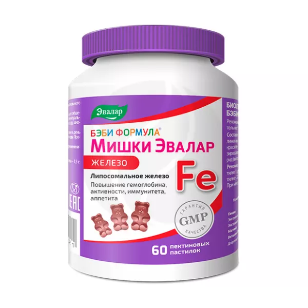 Эвалар Бэби Формула Мишки Железо пастилки жевательные, №60