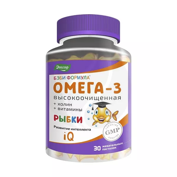 Изображение товара Педиатрическая биодобавка Эвалар Рыбки Омега-З пастилки жевательные 30 шт Изображение товара Педиатрическая биодобавка Эвалар Рыбки Омега-З пастилки жевательные 30 шт