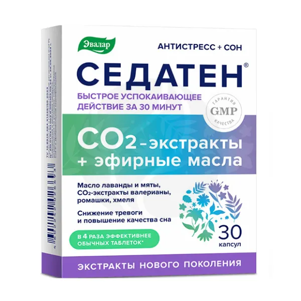 Изображение товара Эвалар Седатен капсулы для снижения стресса и улучшения сна 30 шт