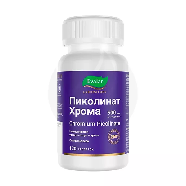 Изображение товара БАД Эвалар Хрома пиколинат 500 мкг 120 таблеток Изображение товара БАД Эвалар Хрома пиколинат 500 мкг 120 таблеток