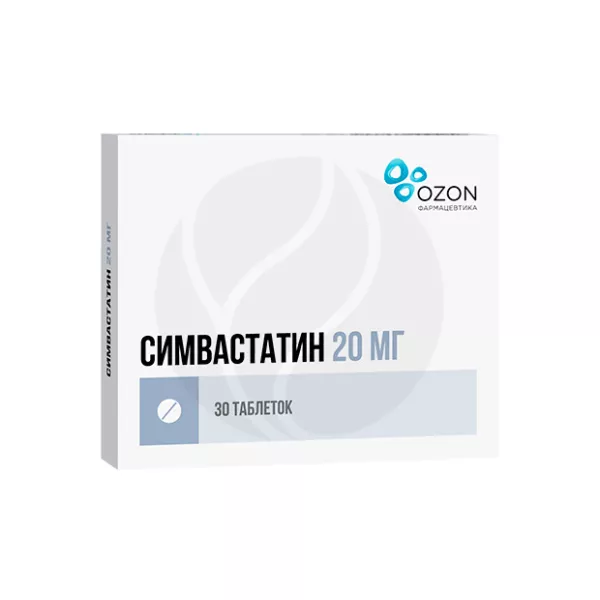 Изображение товара Симвастатин таблетки покрыт. п/о 20мг, №30 Озон Изображение товара Симвастатин таблетки покрыт. п/о 20мг, №30 Озон