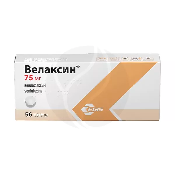 Изображение товара Велаксин таблетки 75 мг 56 шт антидепрессант венлафаксин Изображение товара Велаксин таблетки 75 мг 56 шт антидепрессант венлафаксин