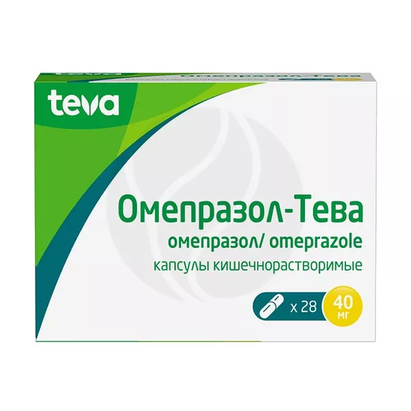 Изображение товара Кишечнорастворимые капсулы Омепразол-Тева 40 мг - лечение язвы и гастроэзофагита Изображение товара Кишечнорастворимые капсулы Омепразол-Тева 40 мг - лечение язвы и гастроэзофагита