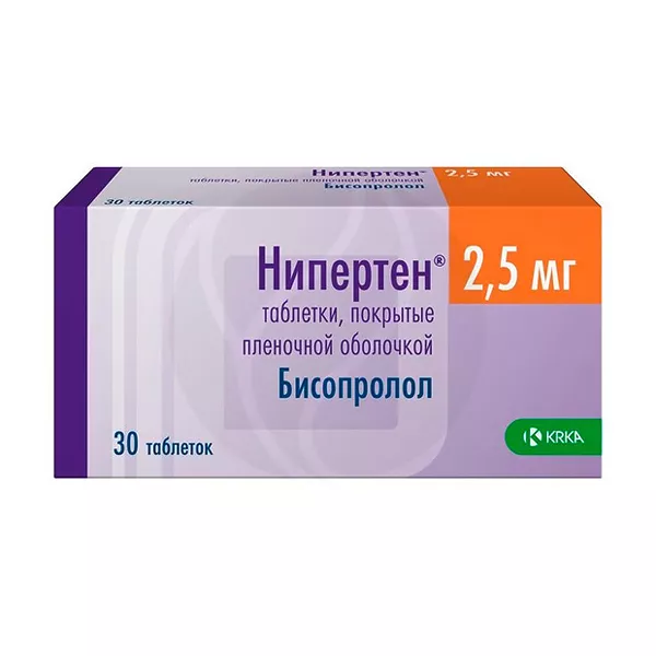 Изображение товара Таблетки Нипертен Бисопролол 2,5 мг Изображение товара Таблетки Нипертен Бисопролол 2,5 мг