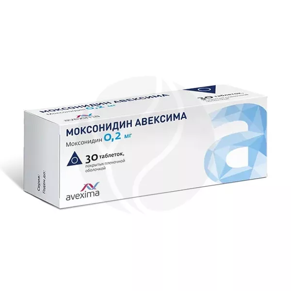 Изображение товара Моксонидин Авексима 0,2 мг таблетки покрытые пленочной оболочкой 30 шт Изображение товара Моксонидин Авексима 0,2 мг таблетки покрытые пленочной оболочкой 30 шт