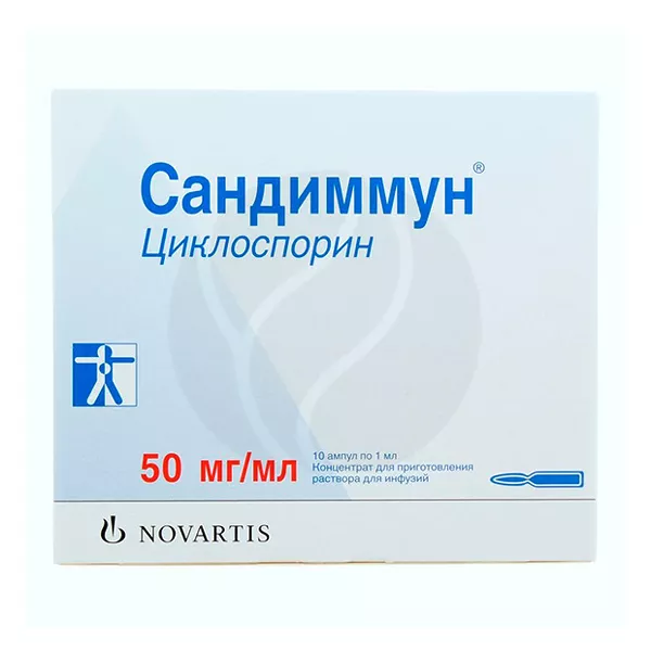 Изображение товара Сандиммун Сандиммун концентрат д/пригот. р-ра д/инфузий 50мг/мл, 1мл №10