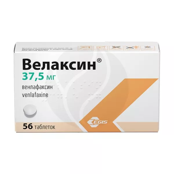 Изображение товара Велаксин таблетки 37,5 мг для лечения депрессии, 56 штук Изображение товара Велаксин таблетки 37,5 мг для лечения депрессии, 56 штук