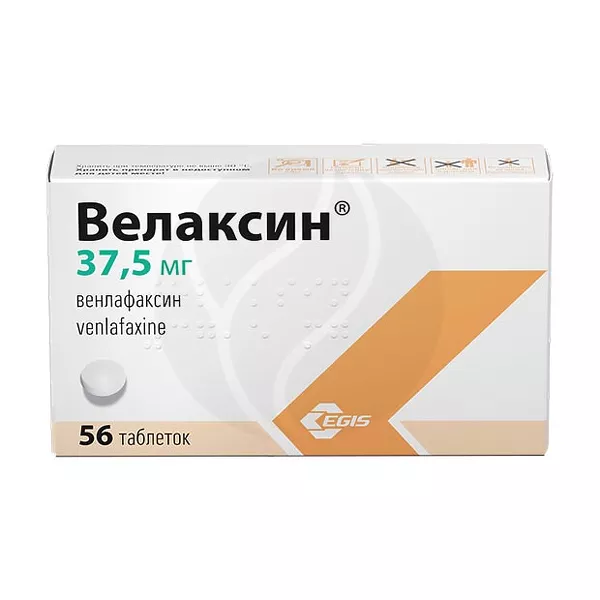 Изображение товара Велаксин таблетки 37,5 мг для лечения депрессии, 56 штук Изображение товара Велаксин таблетки 37,5 мг для лечения депрессии, 56 штук